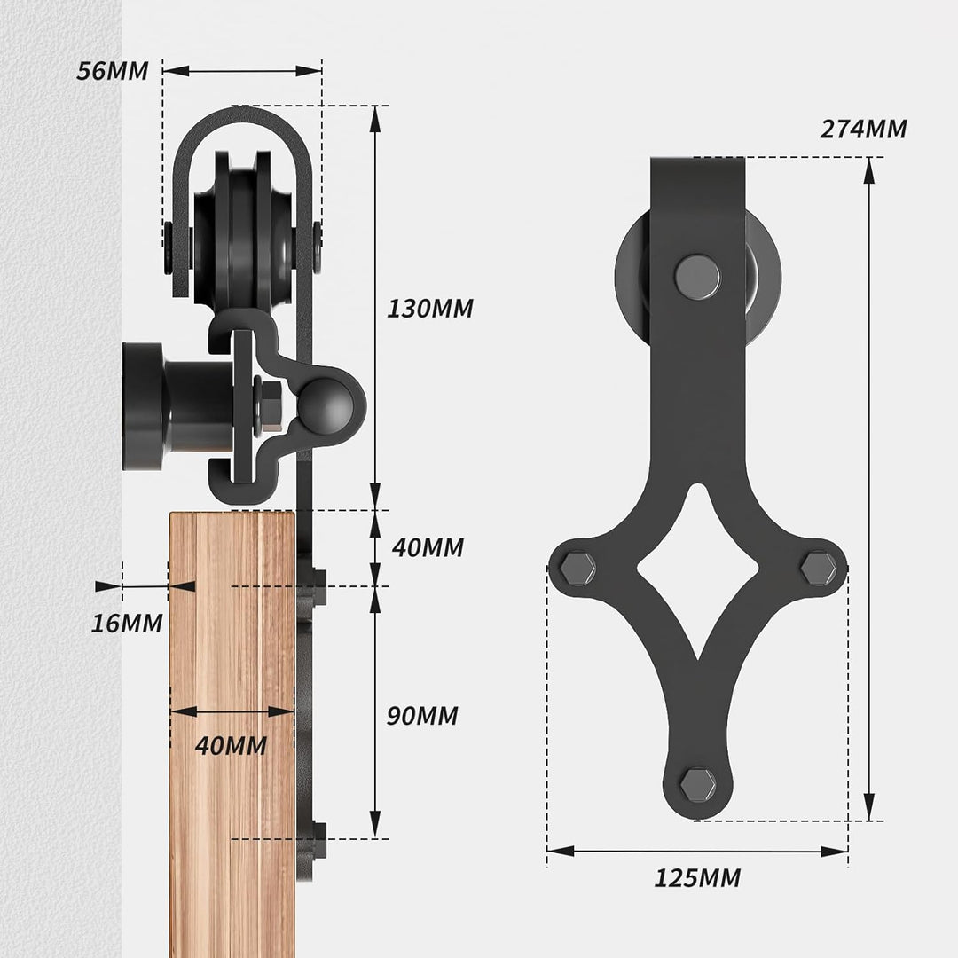 Wolfbird Hardware Kit Scheunentür 244cm-8ft Schiebetürsystem Schienen Kit, mit verstellbaren Bodensc