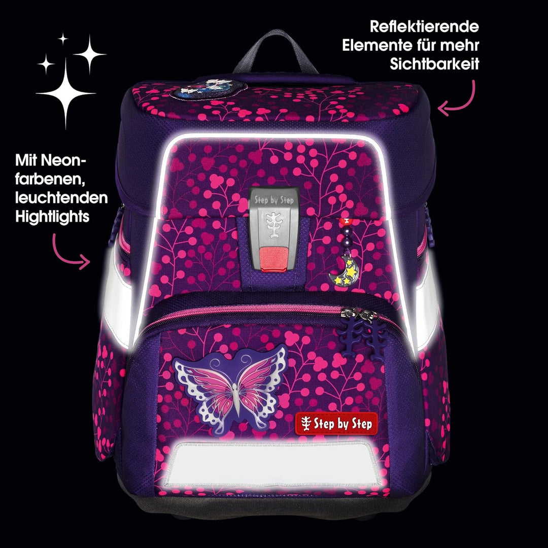 Step by Step Schulranzen-Set SPACE Shine, 5-teilig, ergonomischer Tornister mit Reflektoren, höhenve