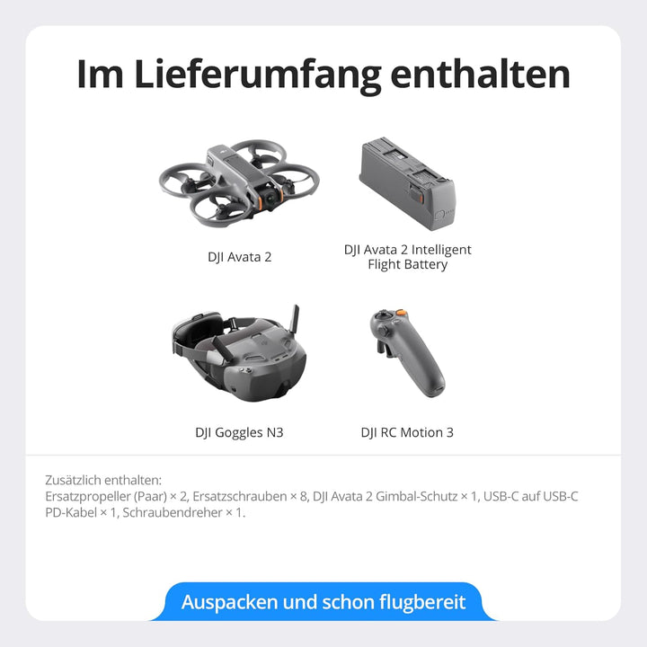 DJI Avata 2 Fly Smart Combo (ein Akku), FPV-Drohne mit Kamera 4K, Immersive Experience, One-Push-Akr