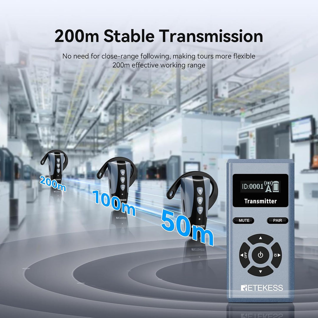 Retekess TT106S Drahtloses Tourguide-System, Ohrbügel-Empfänger, 2.4GHz, One-Touch-Bedienung, 200 m,