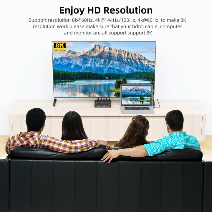 KVM Switch 4 Computer 2 Monitore, KCEVE 8K@60Hz, 4K@144 Hz USB 3.0 HDMI KVM-Umschalter mit EDID-Emul