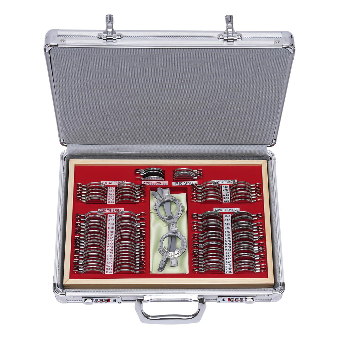 104tlg Optisches Testlinsen-Set, Optischer Trial Frame mit Metallfelge Optometrie-Rahmenoptik,Linsen