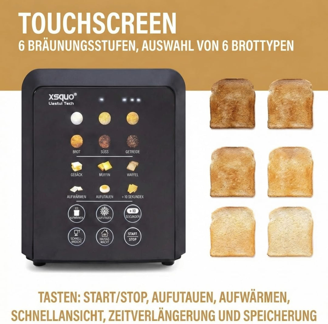 Easy Toast Pro Digitaler Toaster mit Autolift, Touchscreen, 6 Bräunungsstufen, 6 Brotprogramme, Auft