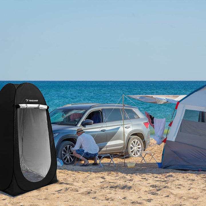 Duschzelt Umkleidekabine WC Zelt 4in1 Pop-Up Camping Schwarz Wasserdicht mit Tasche &amp; Zubehör - Mobi