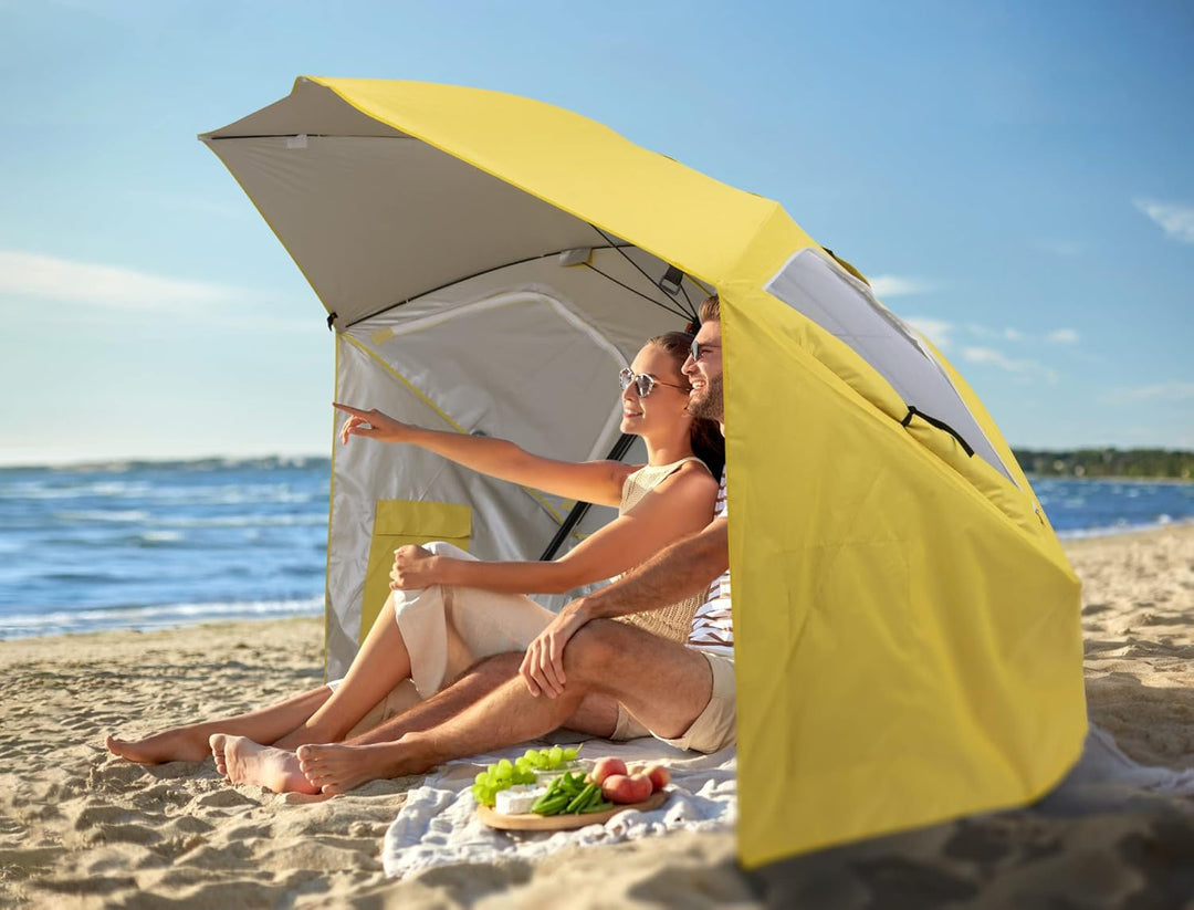 Stagecaptain Shady Layla Strand Set - Strandmuschel mit Erdspiess und Sonnenschirm - Wasserabweisend