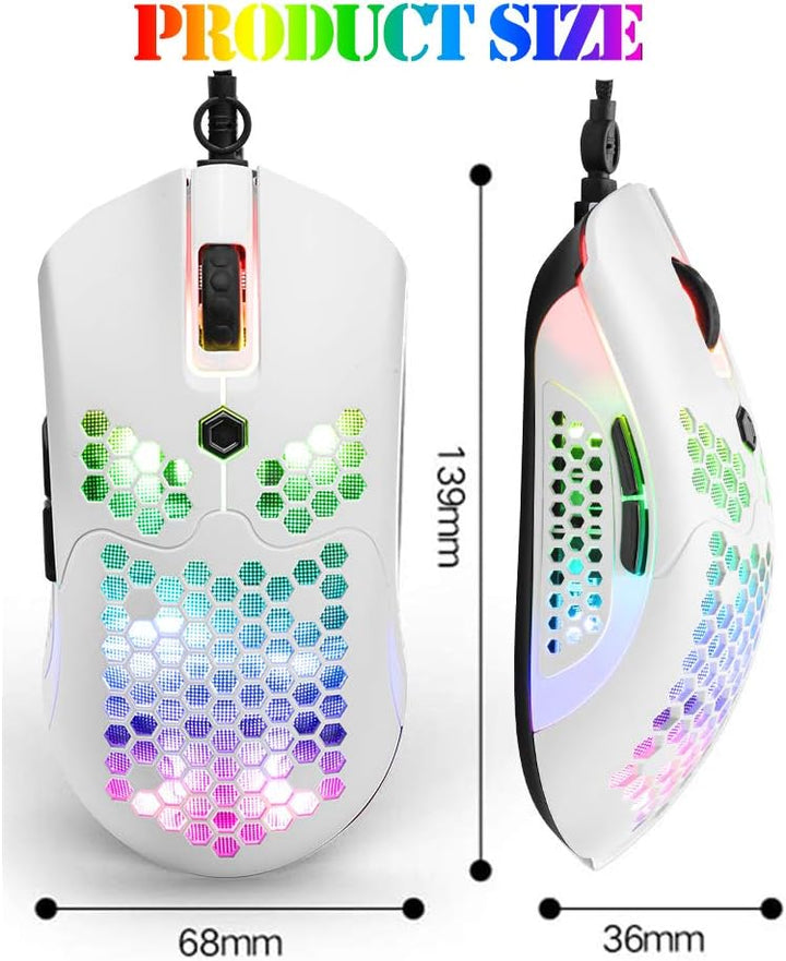 MAMBASNAKE Kabelgebundene leichte Gaming-Maus 65G, 26 RGB-beleuchtete USB-Gaming-Mäuse und 7 program