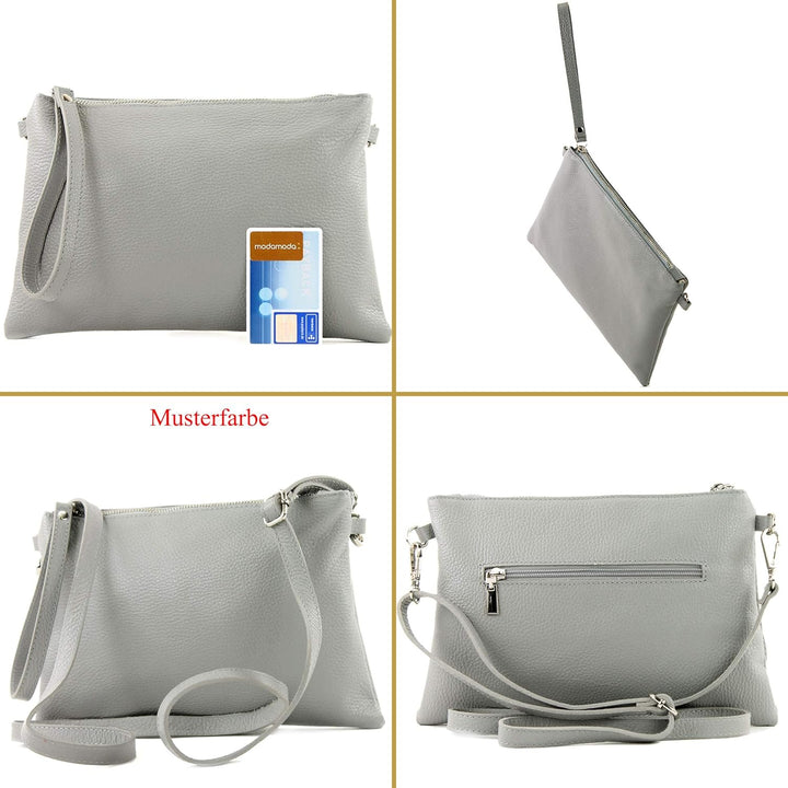 modamoda de - T186 - ital. Clutch Umhängetasche Leder Medium Dark Chocolate, Dark Chocolate