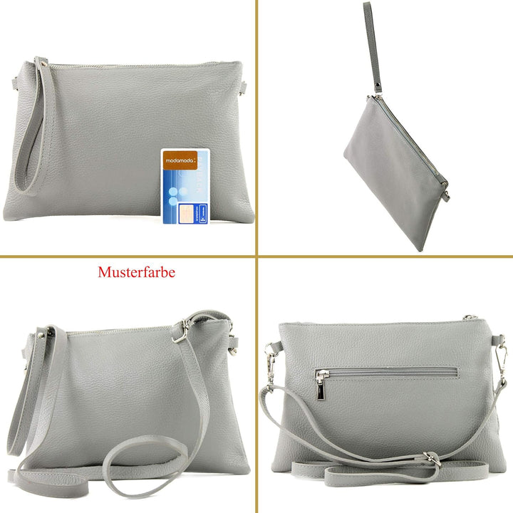 modamoda de - T186 - ital. Clutch Umhängetasche Leder Medium Dunkelblau, Dunkelblau