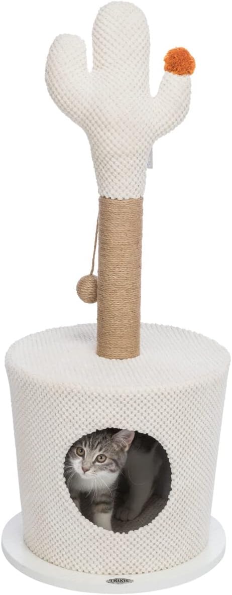 TRIXIE Katzen Kratzbaum Kratztonne HÖHLE MIT Kaktus, 36 × 84 cm, Creme- 44414