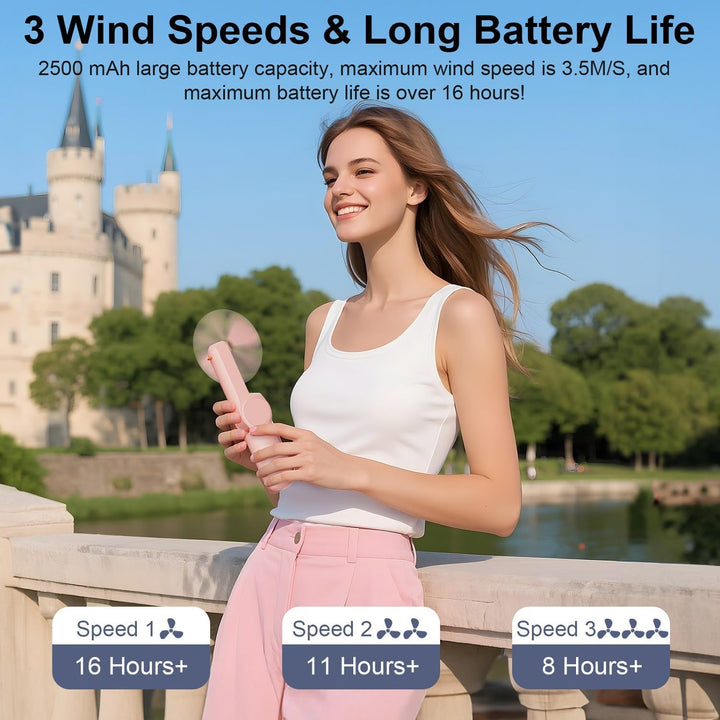 JATEKA Handventilator, Mini Ventilator mit 2500 mAh Powerbank USB Akku Aufladbar, Batteriebetrieben