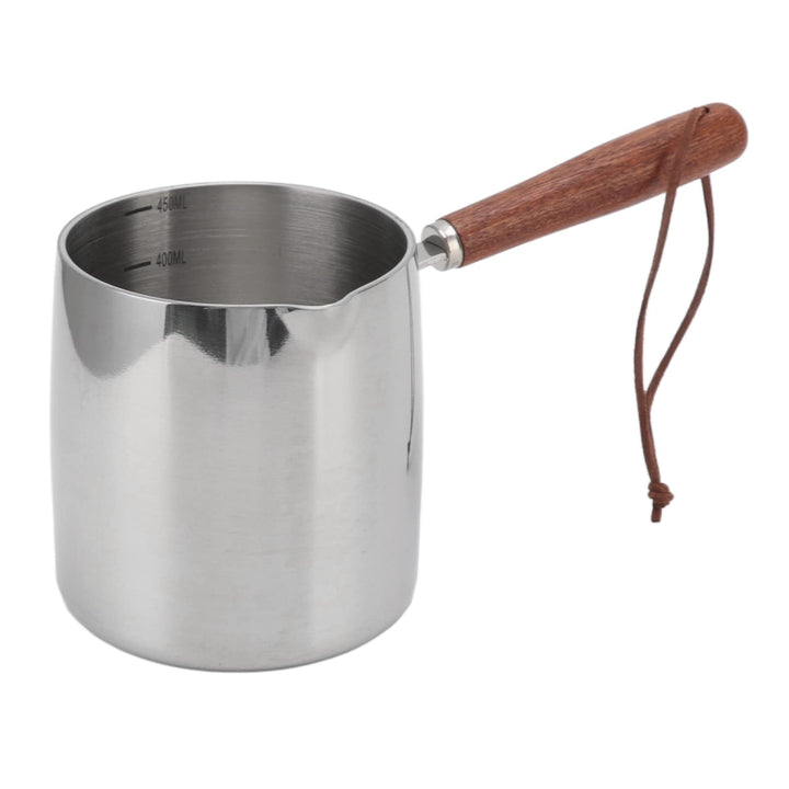 450 Ml Edelstahl-Butterwärmer, Mini-Butter, Kaffee, Milchtopf, Kleiner Topf mit Holzgriff, Zwei Ausg