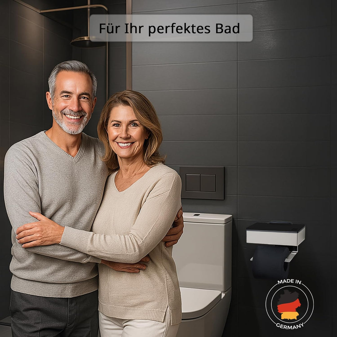Toilettenpapierhalter mit Feuchttücherbox - Gehäuse Matt & Abdeckung Glas Schwarz- befüllbar von Lin