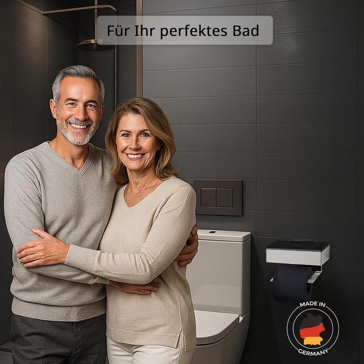 Toilettenpapierhalter mit Feuchttücherbox - Gehäuse Matt & Abdeckung Glas Schwarz- befüllbar von Lin