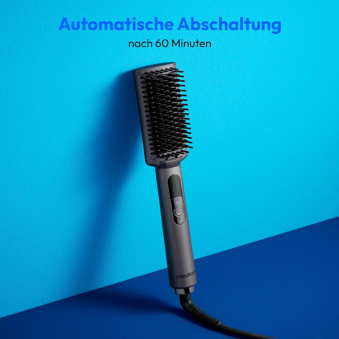 MEDION Glättbürste HB1 (Glätteisen &amp; Haarbürste, Haarglätter mit Ionen-Technologie, 5 regelbare Hitz
