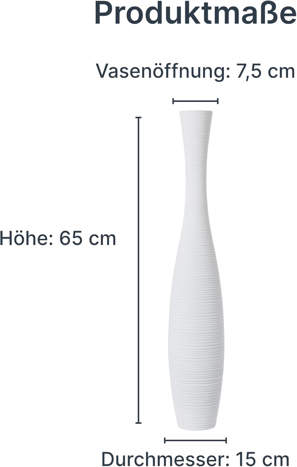 Leewadee Grosse Bodenvase für Dekozweige hohe Standvase Design Holzvase, Holz, 70 cm, Weiss 70 cm We