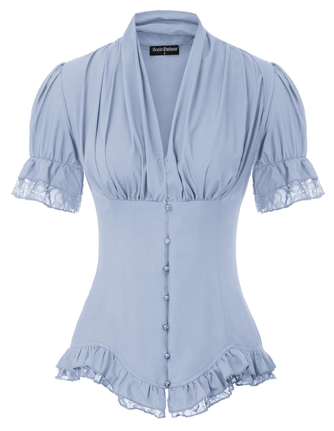 SCARLET DARKNESS Damen Rüschenbluse Mittelalter Spitzen Shirt Gothic Bluse für Party Oberteil Hellbl