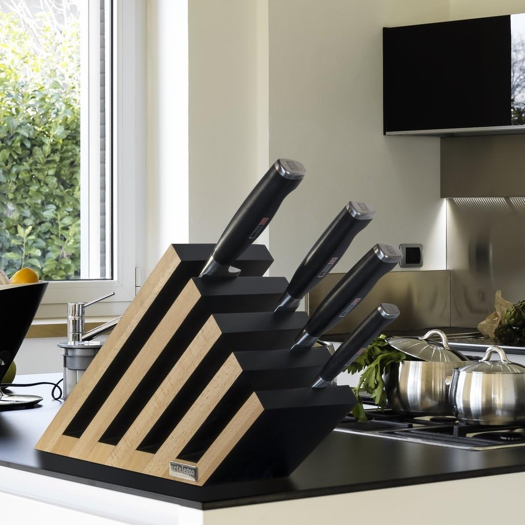 Arte Legno Magnetischer Messerblock, massives Buchenholz, 3 Paneele, luxuriöse italienische Venezia-