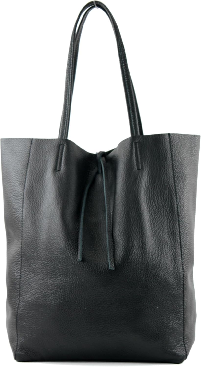 modamoda de - T163 - Ital. Shopper Large mit Innentasche aus Leder Schwarz2021, Schwarz2021