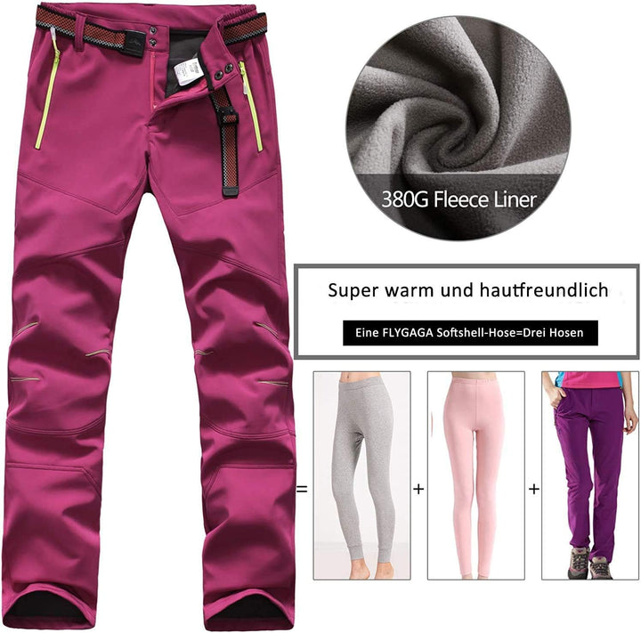 Damen Outdoorhose Softshellhose Wanderhose Gefüttert Fleece Warm Wasserdicht Winddicht Softshell Win