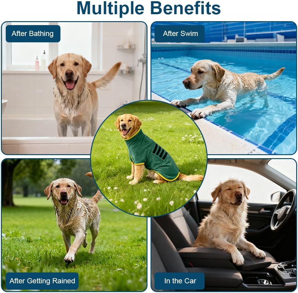 Hundebademantel aus Mikrofaser, Bademantel für Hunde mit Klettverschluss und Verstellbarem Schrumpfb