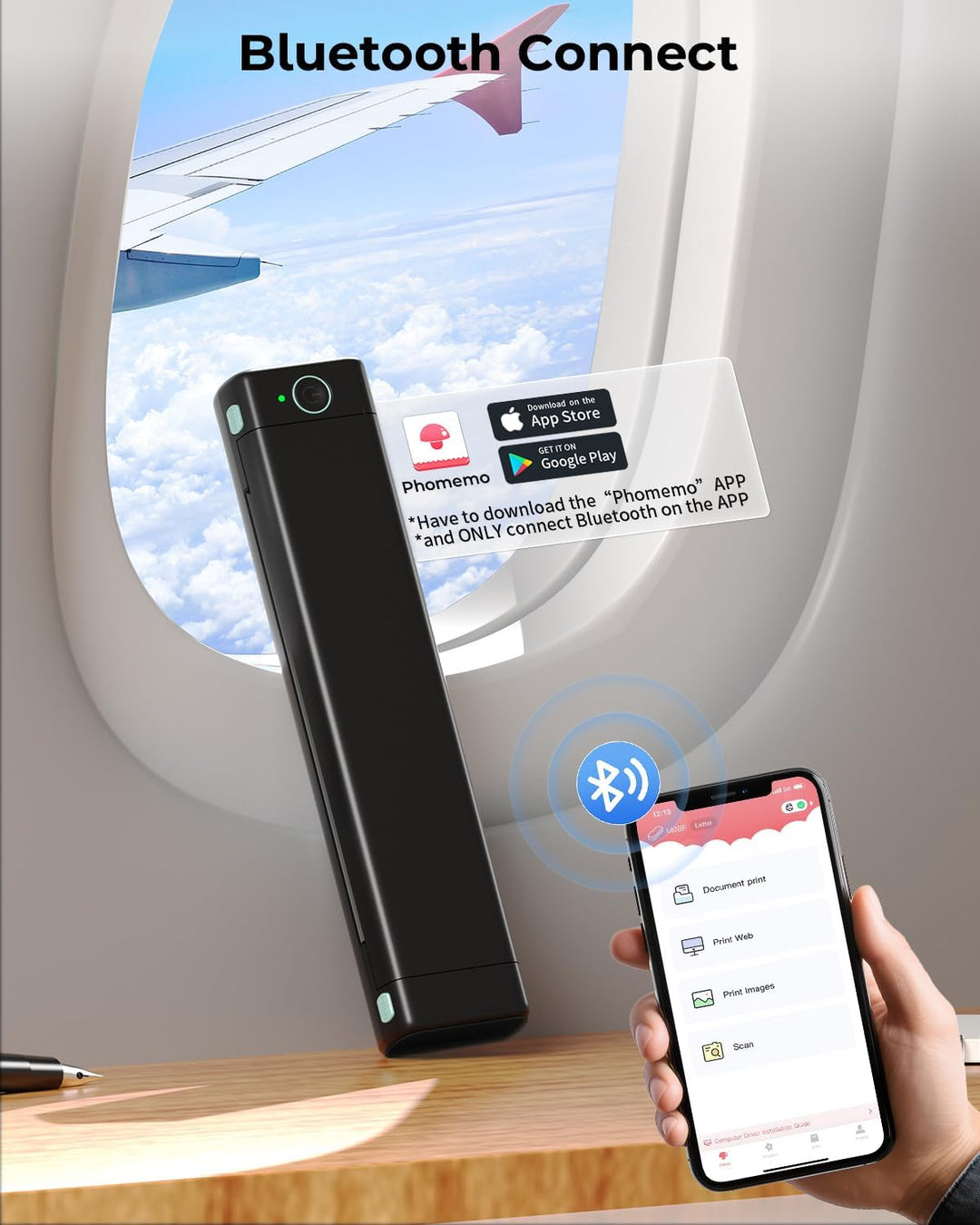 Phomemo M08F Mobiler Drucker A4 für Unterwegs Thermodrucker - Tragbarer Bluetooth Drucker für Den He