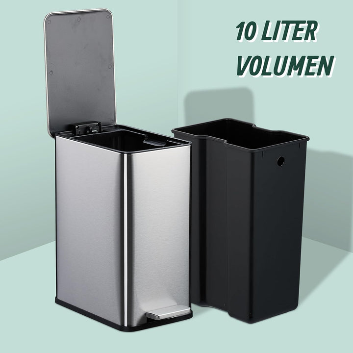 Relaxdays Kosmetikeimer, 10 Liter, Absenkautomatik, entnehmbarer Inneneimer, Bad Mülleimer mit Decke