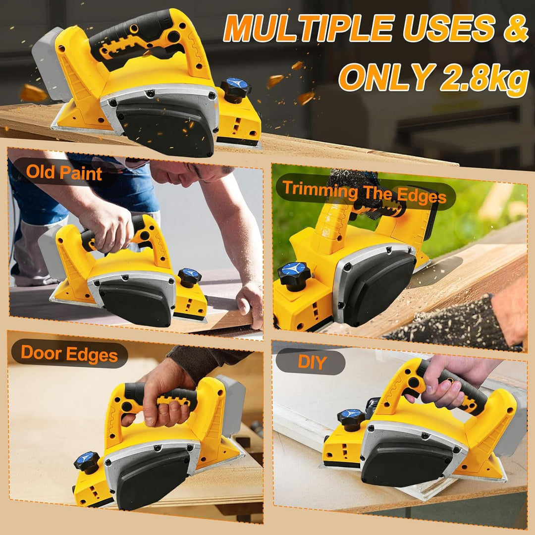 Akku Elektrohobel Kompatibel mit Dewalt 20V, Akku-Hobel Holz 16500RPM Bürstenlose Elektrohobe Hobelb