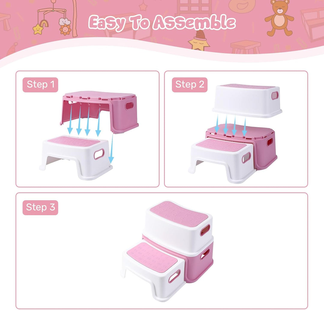 Tritthocker Kinder 2 Stufen, Zweistufiger Robuster Hocker Stabil & Leicht, Tritthocker für Badezimme