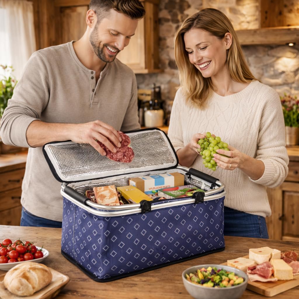 KESPER | Einkaufskorb mit Thermobeschichtung, faltbar, Material: Polyester mit Metallrahmen, Masse: