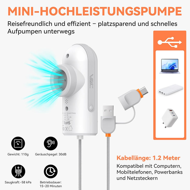 vakuumbeutel mit pumpe,9-teilig für Kleidung,mit USB- und Type-C-Pumpe,vakuumbeutel für kleidung rei