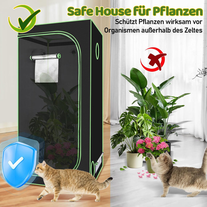 Sonnewelt Growzelt, 600D Oxford Growbox, 60x60x180 cm Grow Tent, Lichtdicht und Wasserdicht Growschr