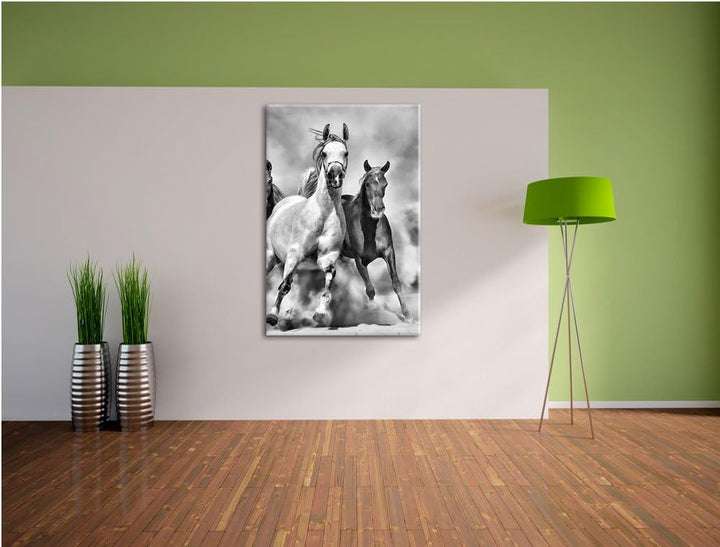 Pixxprint Western Pferde in Wüste als Leinwandbild/Grösse: 100x70 / Wandbild/Kunstdruck/fertig bespa