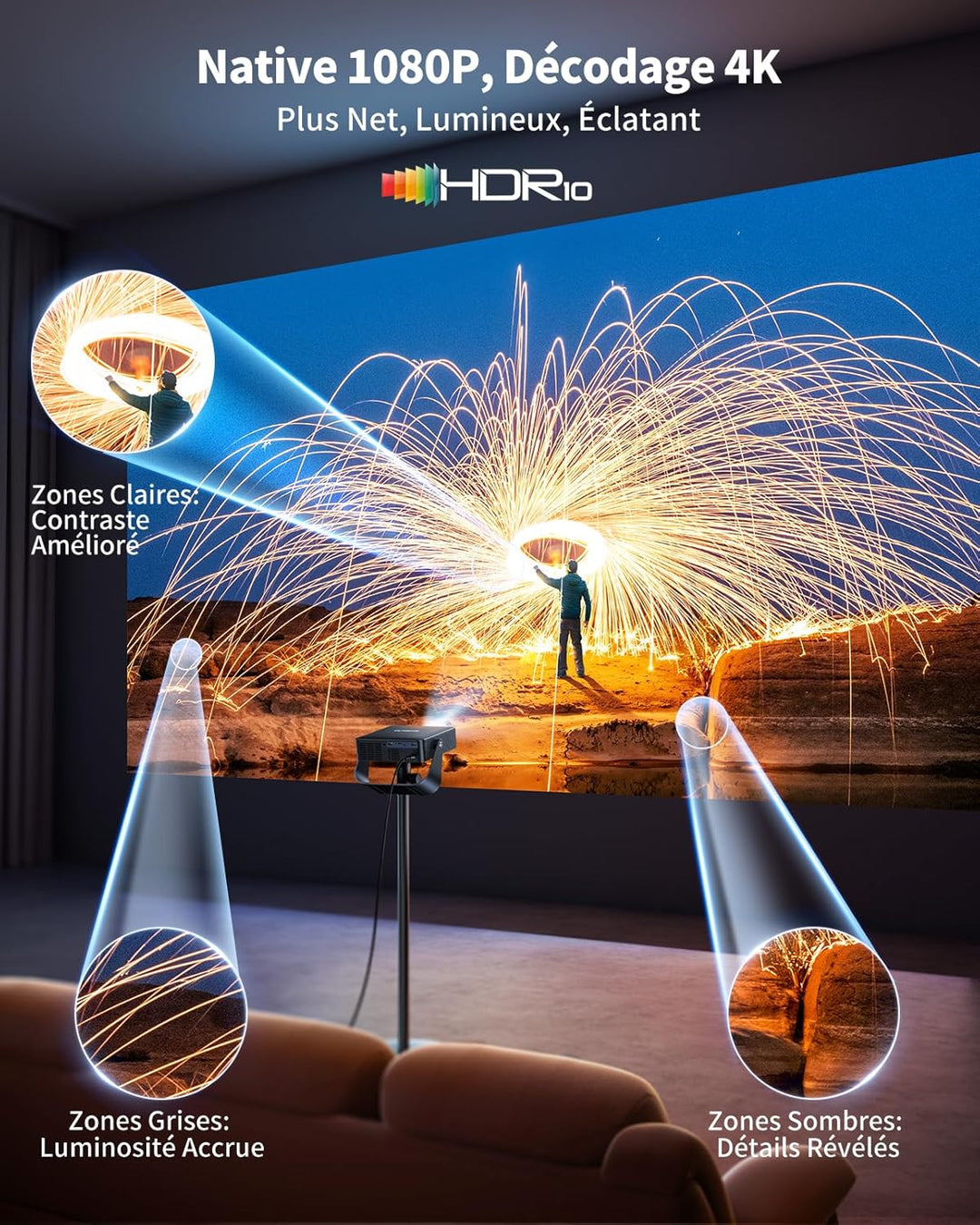 Mini-Beamer, tragbar, 4 K, Projektor, WiFi, Bluetooth, 1080P, FHD, unterstützt integrierte Apps, PUT