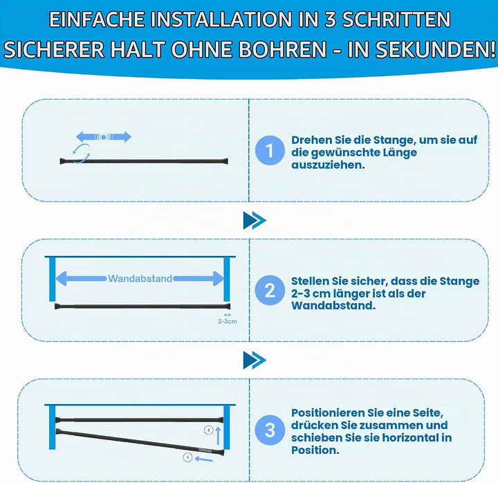 1 Stück Duschstange ohne Bohren, Gardinenstange ohne Bohren Einstellbar, Duschvorhangstange, Telesko