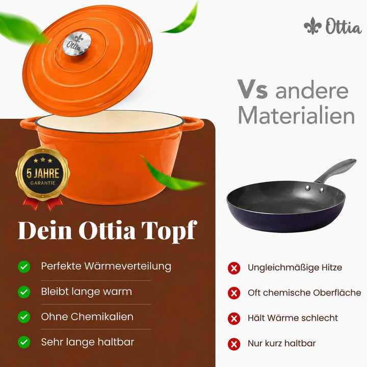 Ottia Gusseisen Topf [inkl. eBook] – Emaille Topf 26cm - Dutch Oven, Brotbackform, Brotbacktopf, Sch