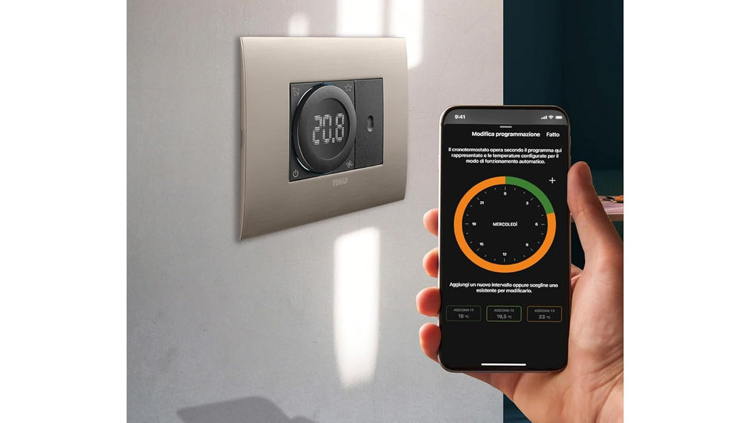 Vimar 02974.B IoT Thermostat mit Rollen, kompatibel mit Alexa, Google Home und IFTTT, einstellbare H