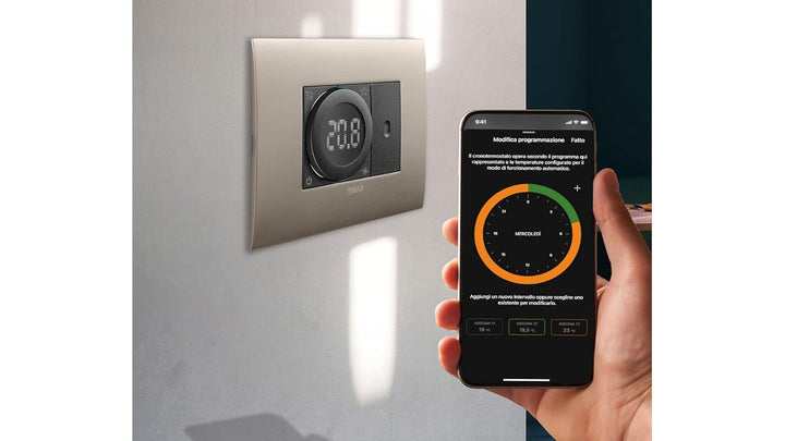 Vimar 02974.B IoT Thermostat mit Rollen, kompatibel mit Alexa, Google Home und IFTTT, einstellbare H