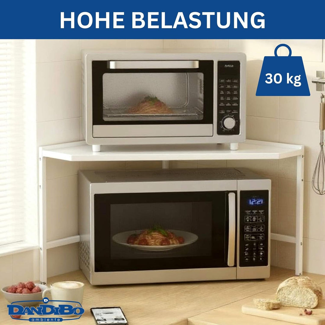 DanDiBo Mikrowellenregal Eckregal Küche Stehend Arbeitsplatte 72x72 cm Weiss 2 Stufig 96689 Mikrowel