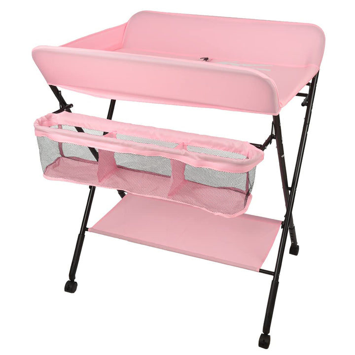 Wickelkommode Klappbar Babypflegetisch mit Sicherheitsgurt Ablagefächern, Mobiler Wickeltisch, Tragb