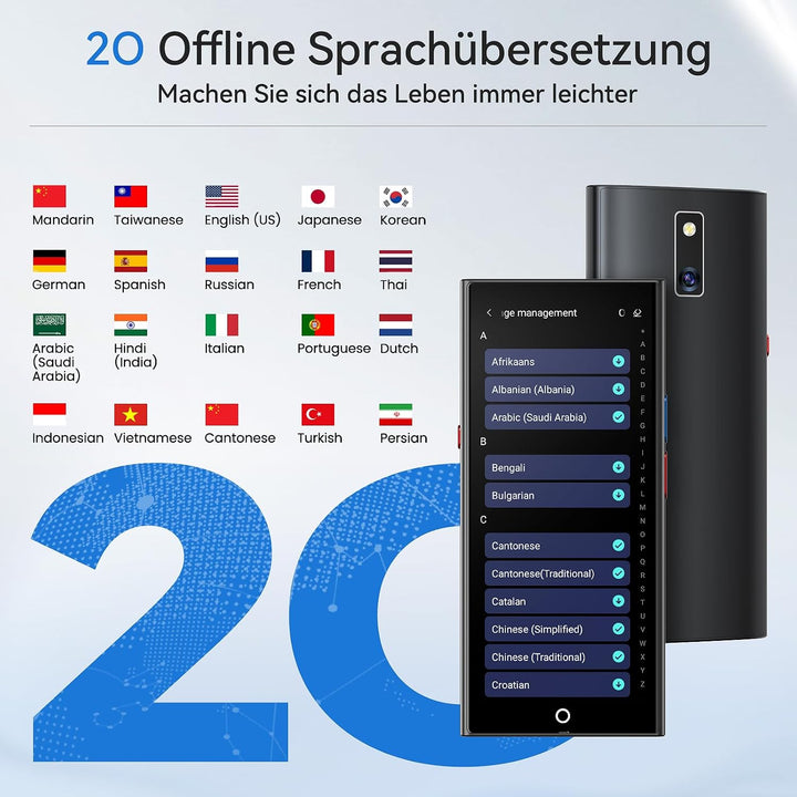 Sprachübersetzer Gerät,Übersetzungsgerät mit Sprachausgabe Translator,150 Sprachen AI Online Offline