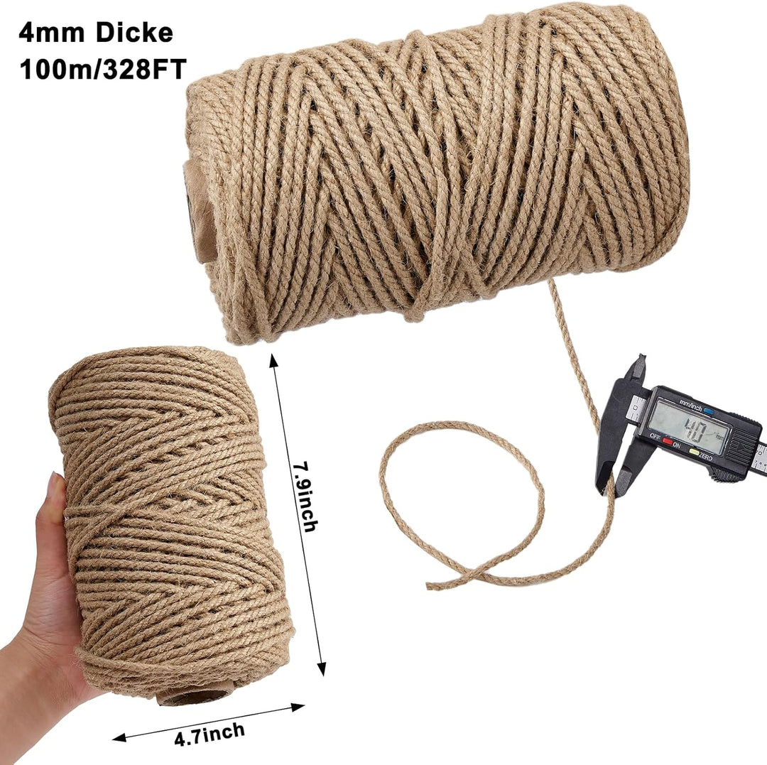 Natürliche Jute-Schnur, 4mm 100m Juteschnur für Geschenkverpackungen Handwerk Pflanze Garten Weihnac