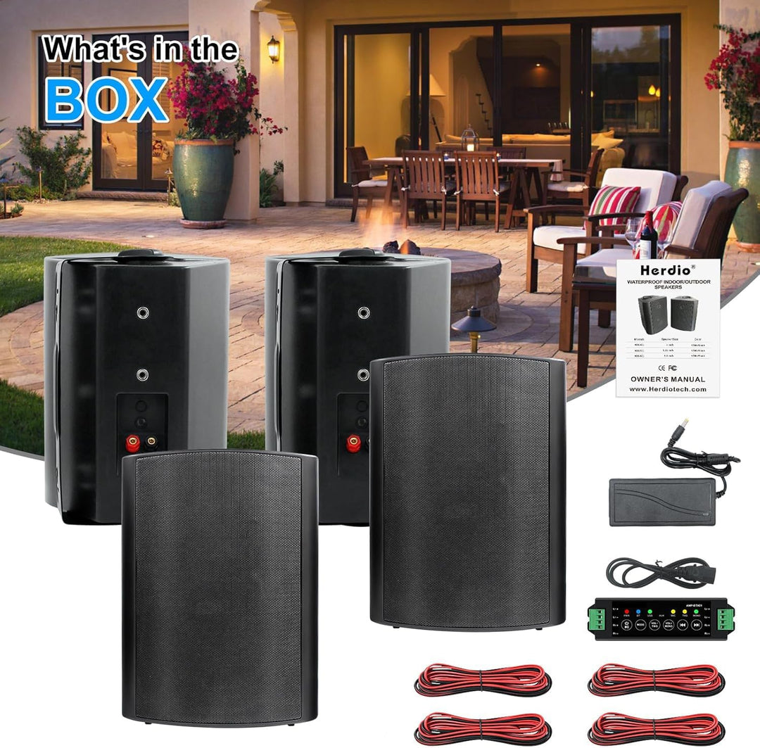 Herdio 6,5 Zoll Outdoor-Lautsprecher Wasserdicht，800W Aussenlautsprecher Mit Bluetooth Stereo-Verstä