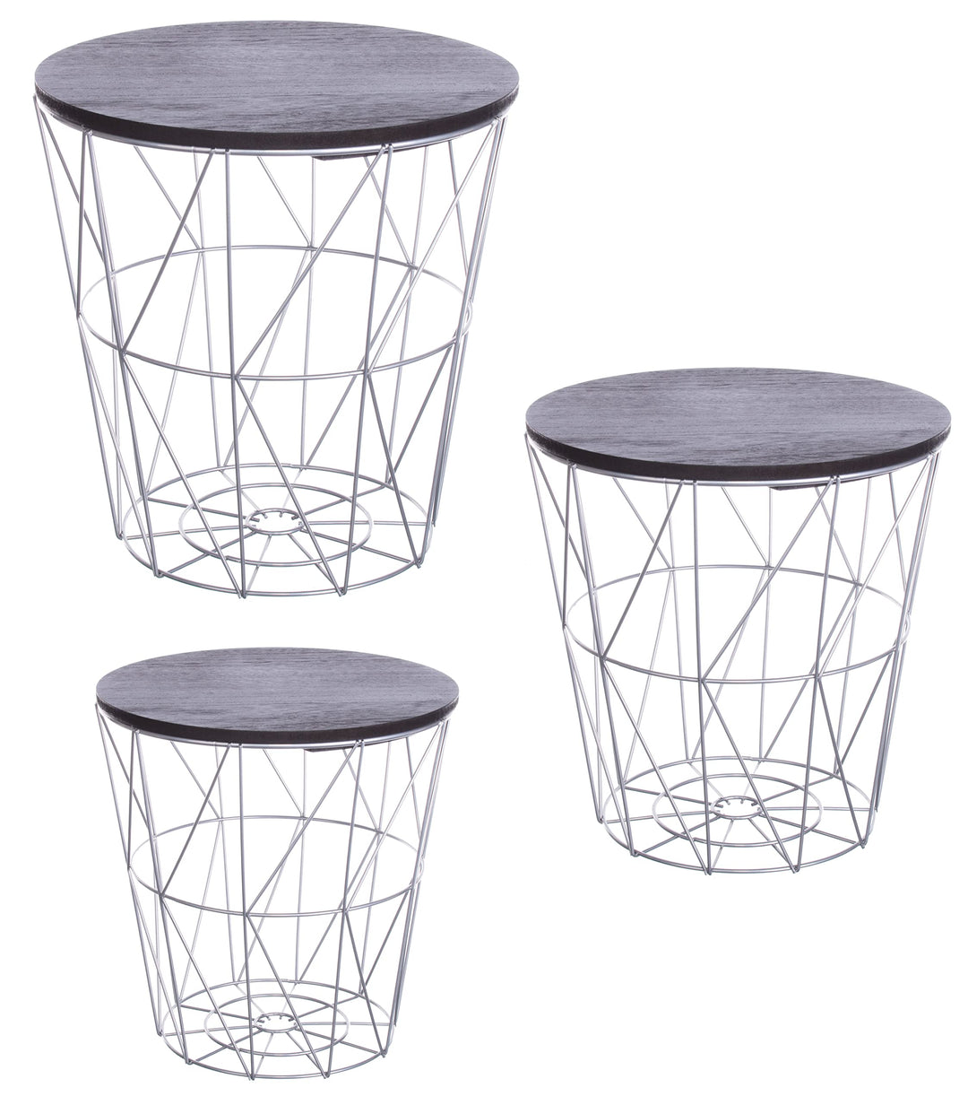 Brandsseller 3er Tischset Beistelltisch Couchtisch Ø 29 cm Ø 34 cm Ø 39,5 cm Gestell Silber - Holz S