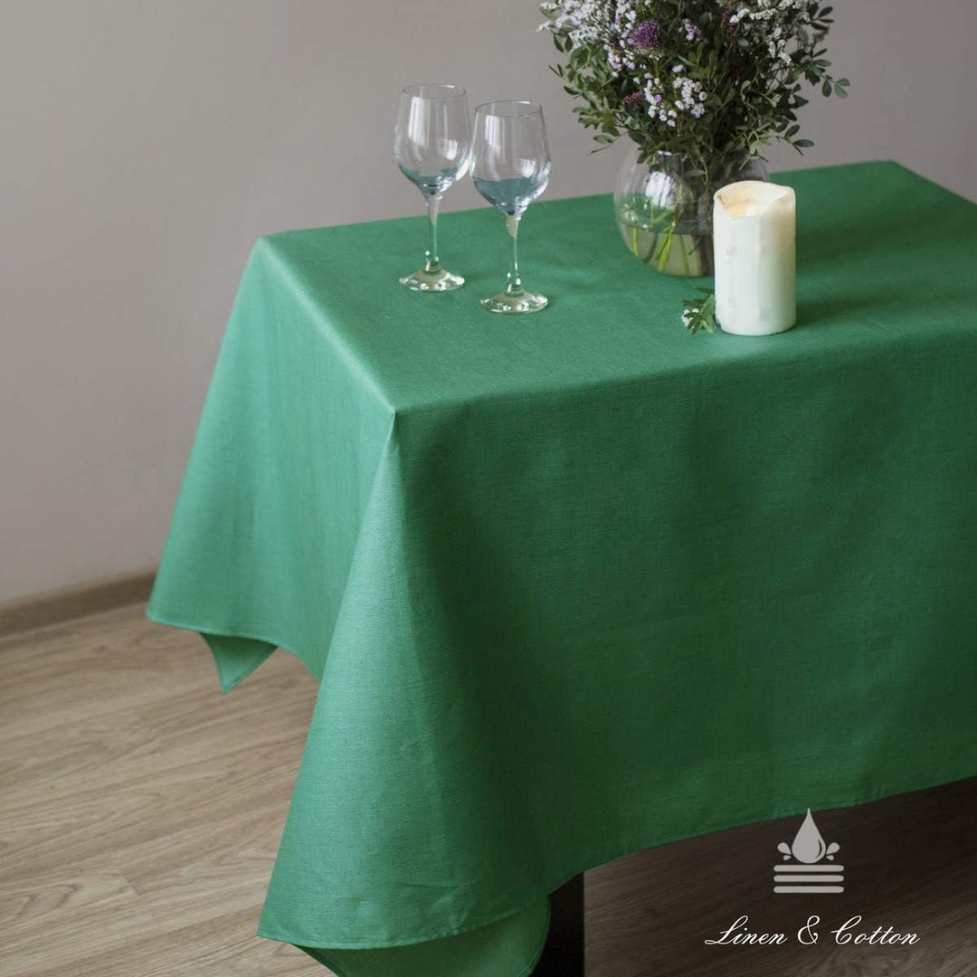 Linen &amp; Cotton Tischdecke Wasserdicht Wachstuch Gartentischdecke Adele - 100% Leinen, Grün (147 x 22