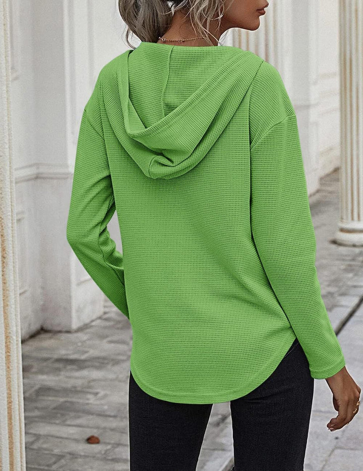 Cuptacc Pullover Damen Hoodie Langarm V Ausschnitt Pullover Sweatshirt Kapuzenpullover Einfarbig Dra
