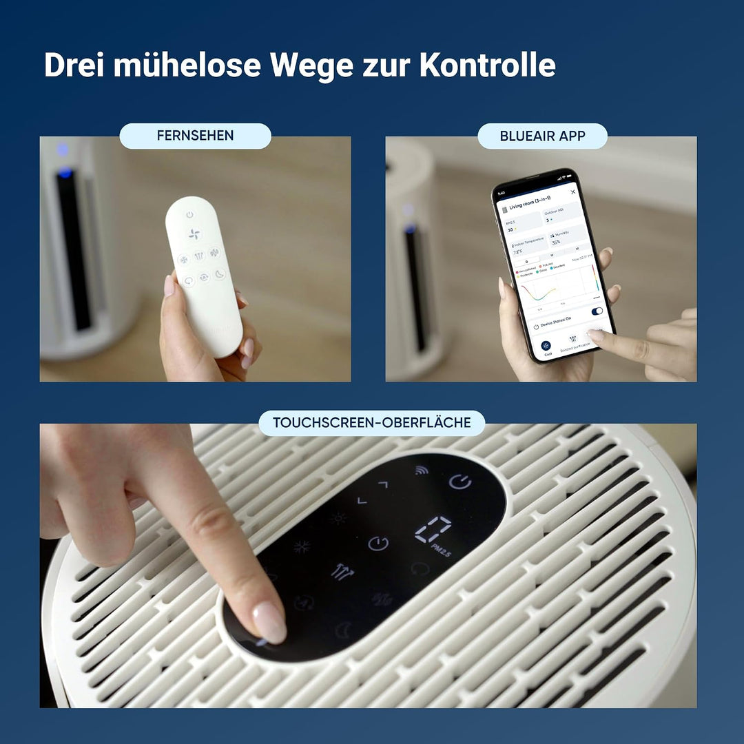 BLUEAIR 3-in-1 Luftreiniger: Kühlen, Heizen, Reinigen – HEPA Silent Luftreiniger für Zuhause, Hausti