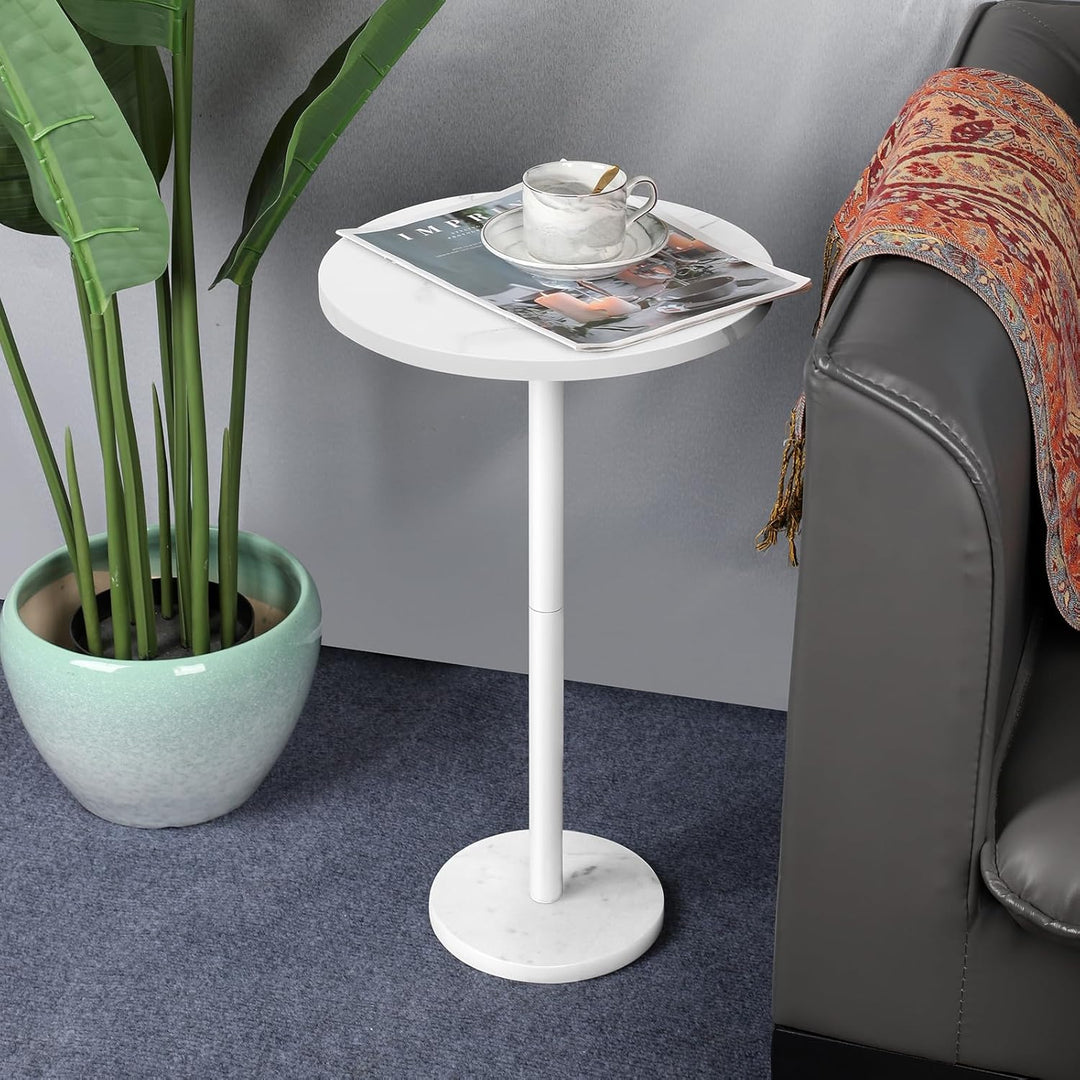 smusei Kleiner Weisser Beistelltisch runder Couchtisch mit Marmorsockel Sofa-Beistelltisch für Wohnz