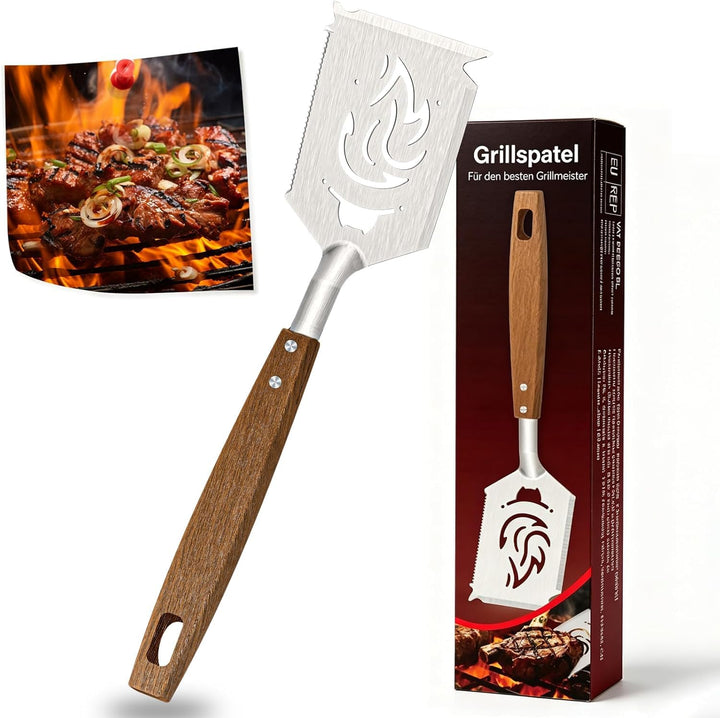 7-in-1 Grillspachtel mit Holzgriff, Multifunktion Grillwerkzeug für BBQ &amp; Camping, Funktionen des Gr