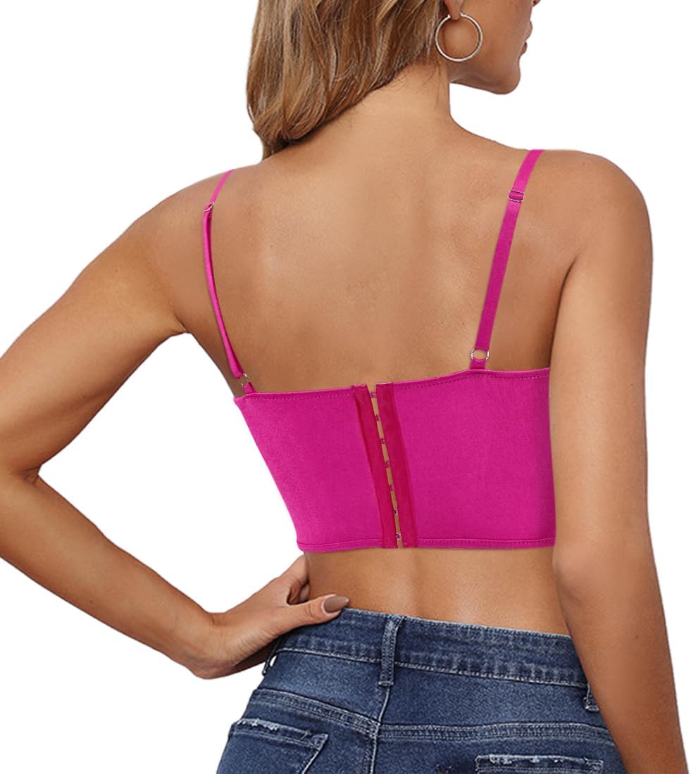 Naimo Damen Seide Satin Top Strass Korsett Bustier Cami Sexy Ärmellos Spaghettiträger Crop Tank Top