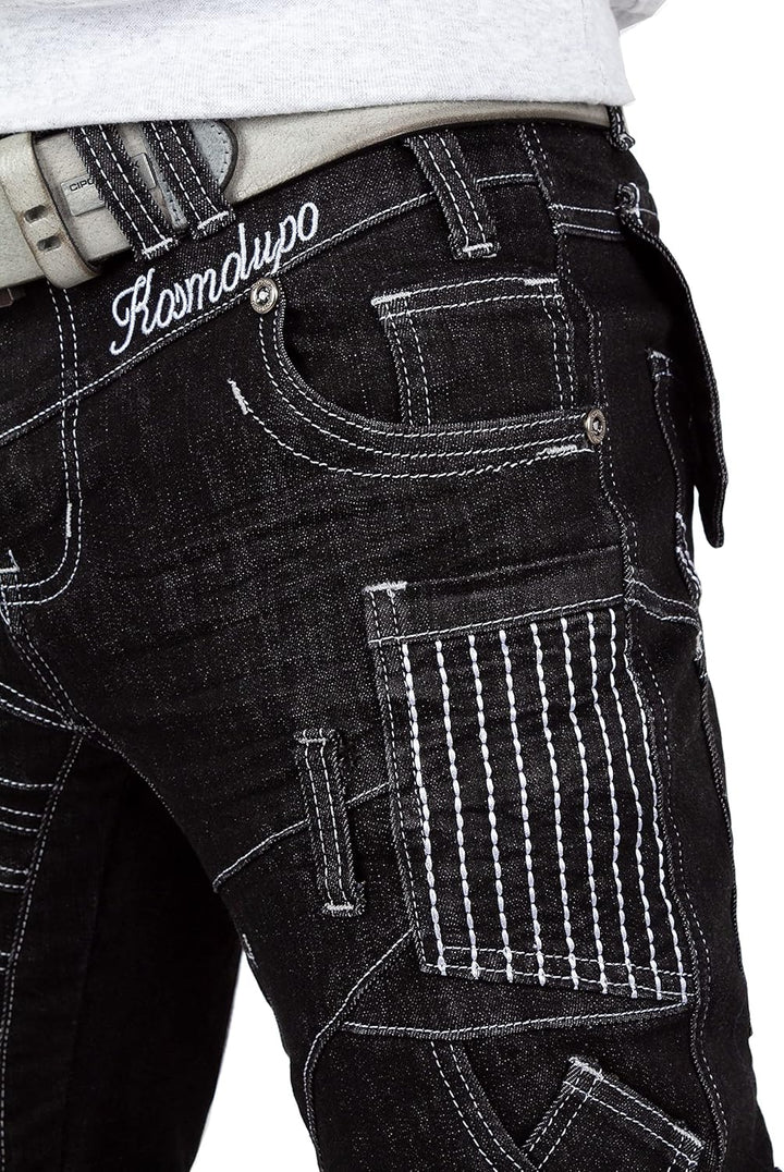 KOSMO LUPO Herren Jeans - Regular-Fit mit Knopfleiste | Optimale Passform, 5-Pocket-Style, Kontrastn